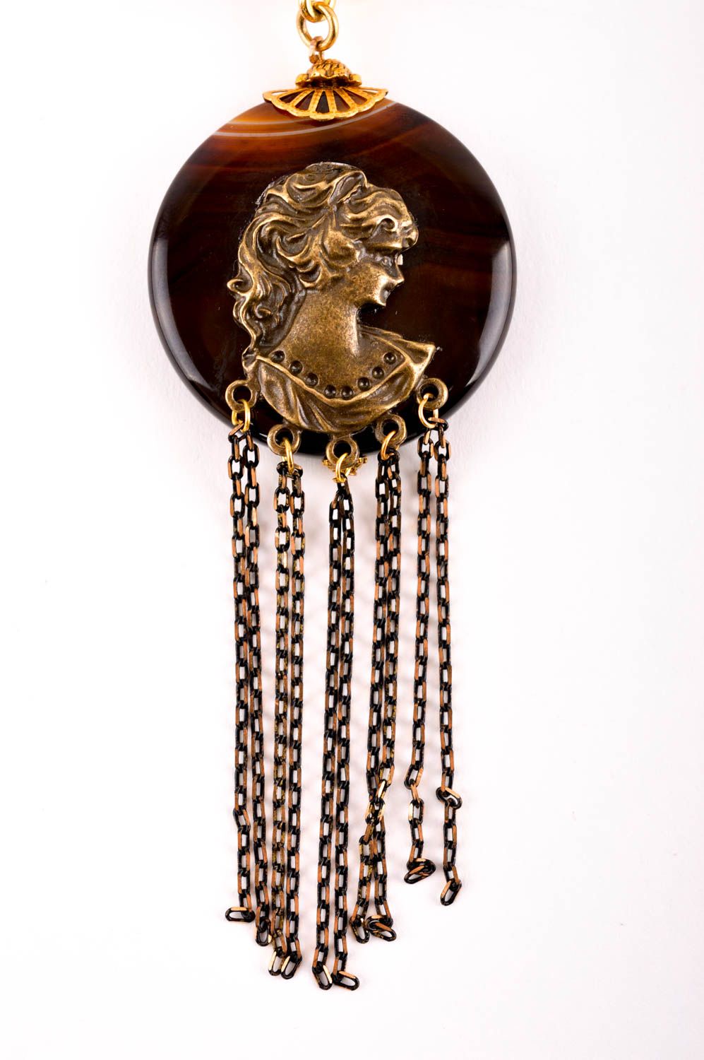 Handmade Halskette mit Anhänger Schmuck aus Stein Achat Frauen Accessoire  foto 4