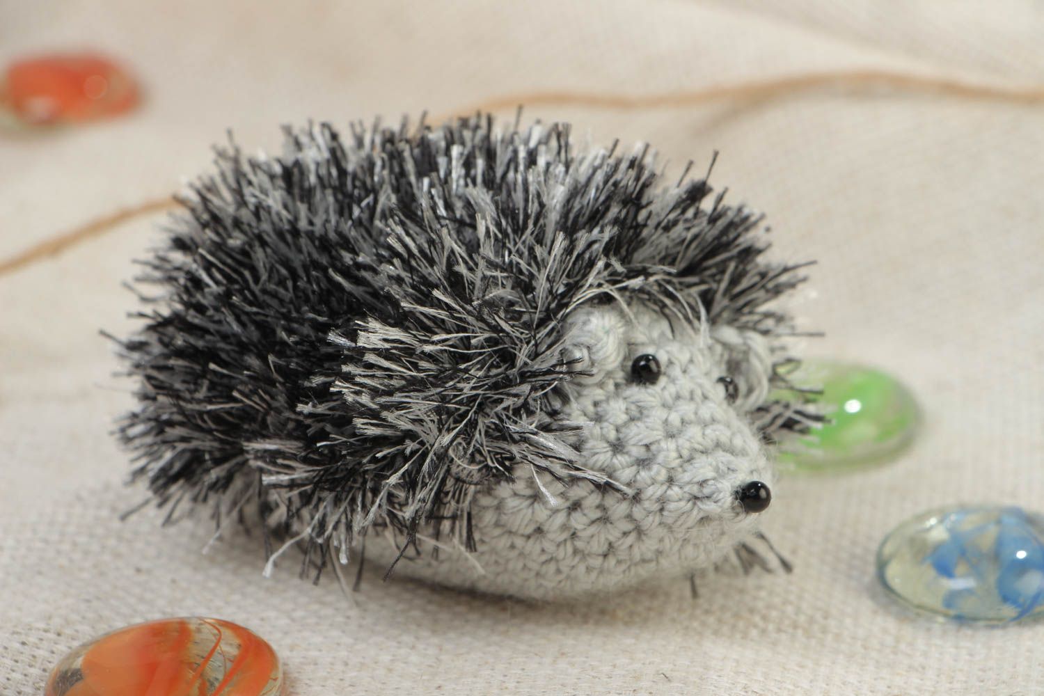 Homemade small soft toy hedgehog crochet of acrylic threads photo 1