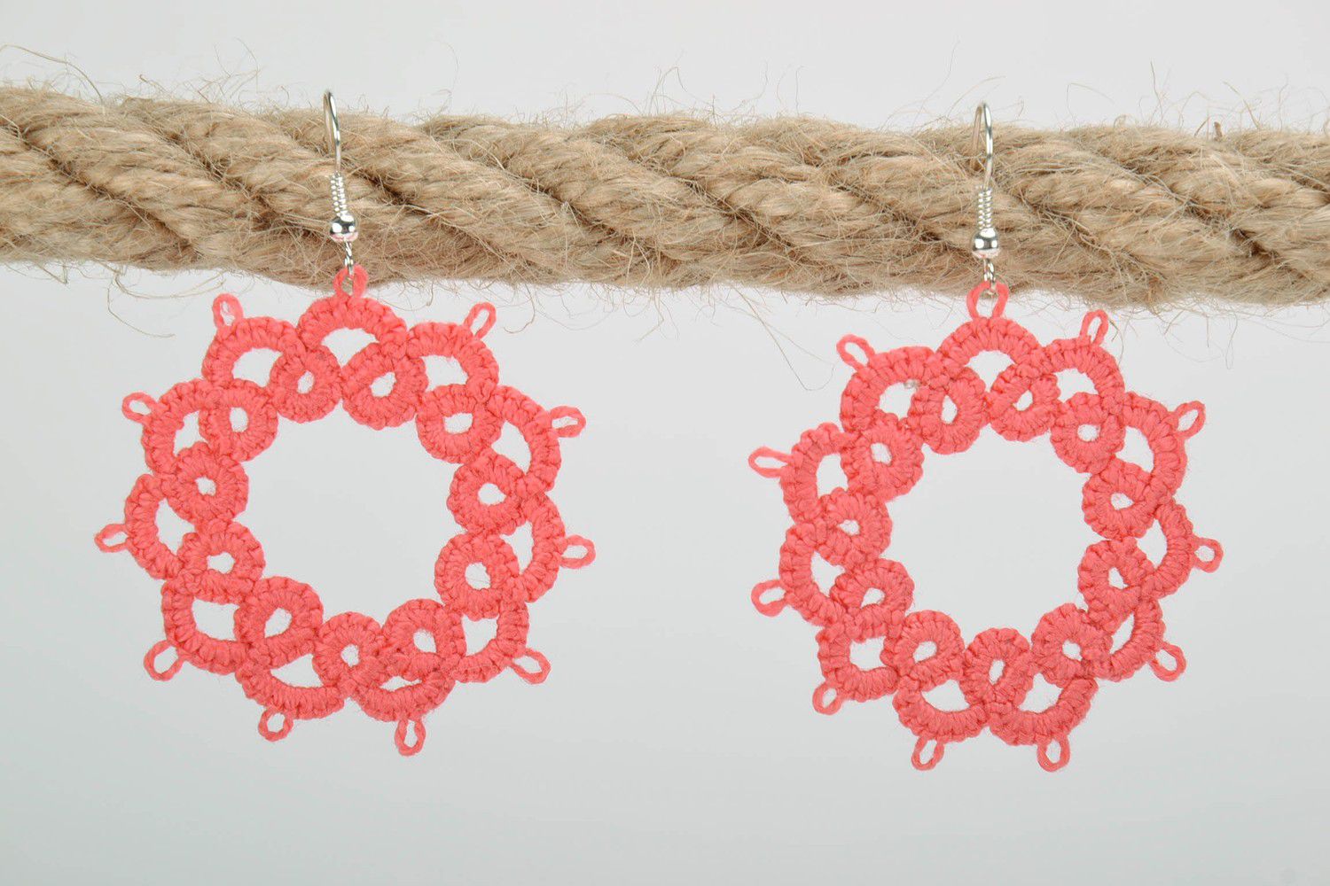 Earrings made from woven lace Coral Star photo 2