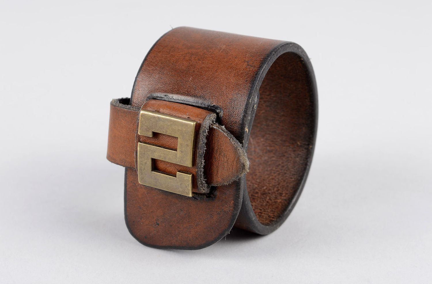 Handmade Armband aus Leder Designer Schmuck Accessoires für Frauen breit braun foto 2