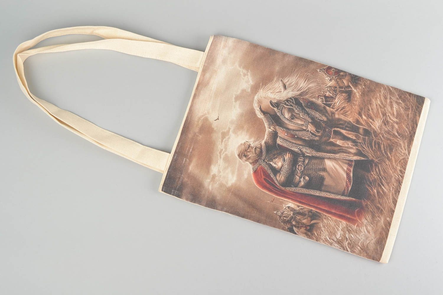 Female handmade big unusual textile bag with print Warrior photo 5