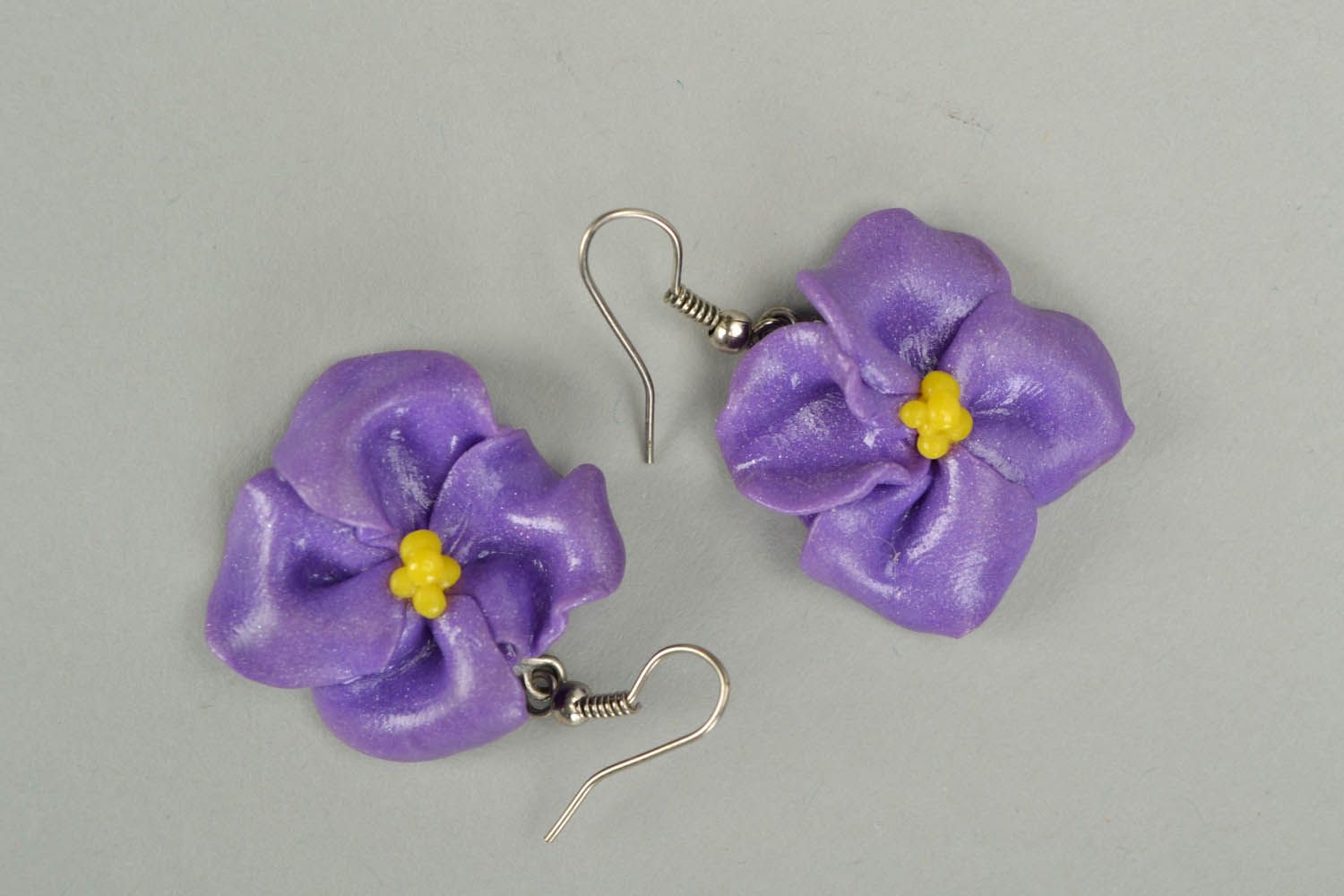 Polymer clay earrings Violets photo 2