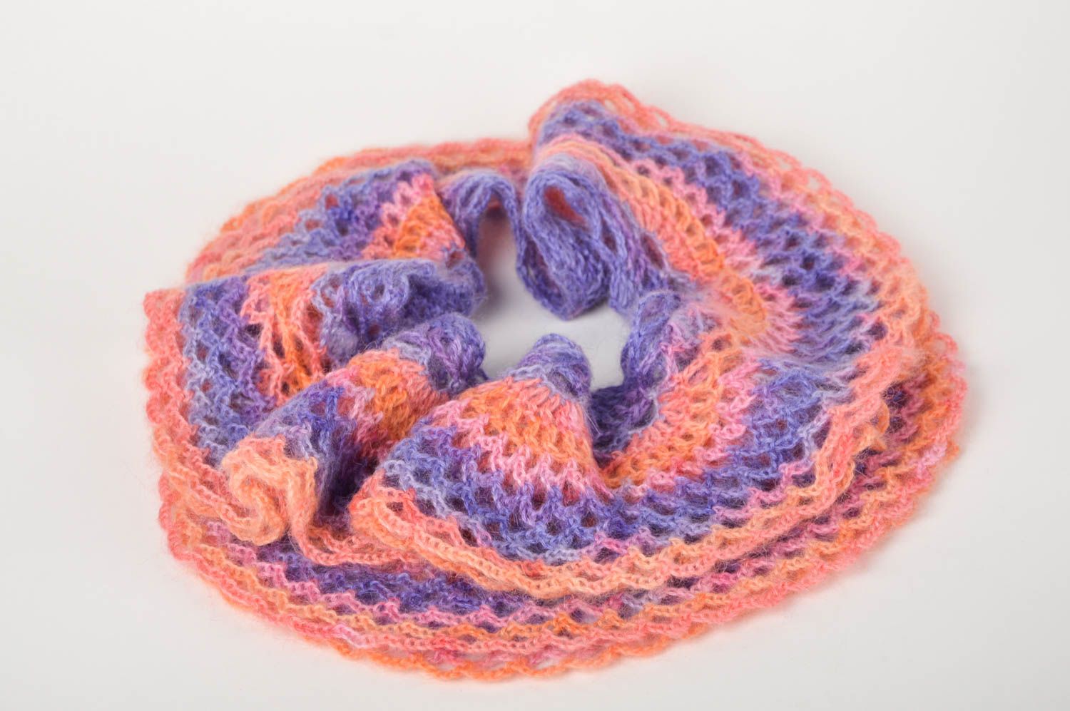 Écharpe laine fait main Accessoire femme orange violet original Cadeau femme photo 5