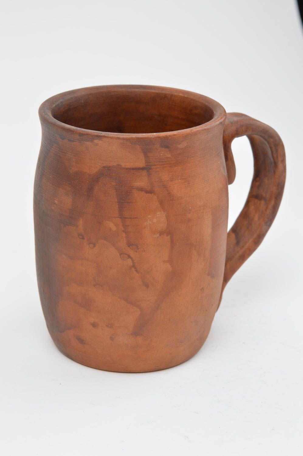 Clay beer drinking mug with handle without a pattern in light brown color photo 3