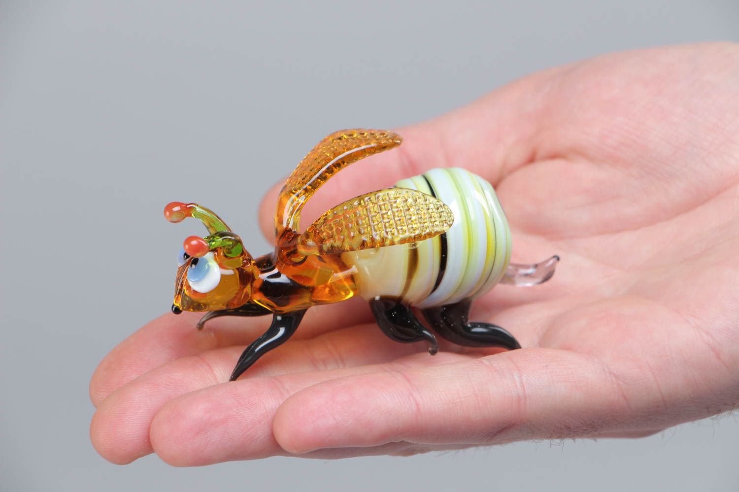 Handmade designer collectible miniature lampwork glass figurine of colorful bee photo 5