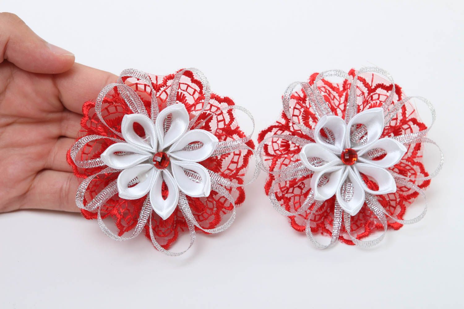 Schmuck handgemacht rote Blumen Haargummis Accessoires für Mädchen 2 Stück foto 5