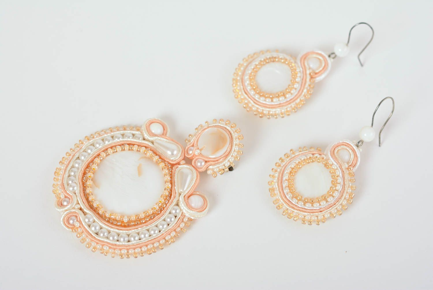 Handmade soutache jewelry soutache brooch and earrings accessories with stones photo 3