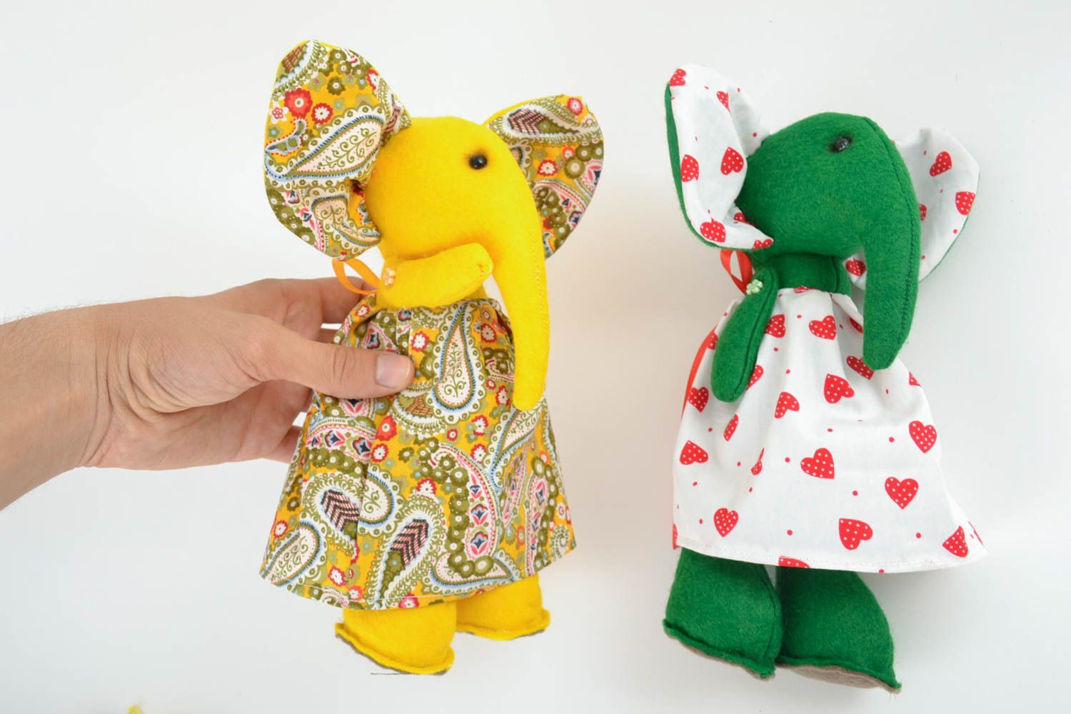 Beautiful handmade funny children's fabric soft toys set 2 pieces Elephants photo 5
