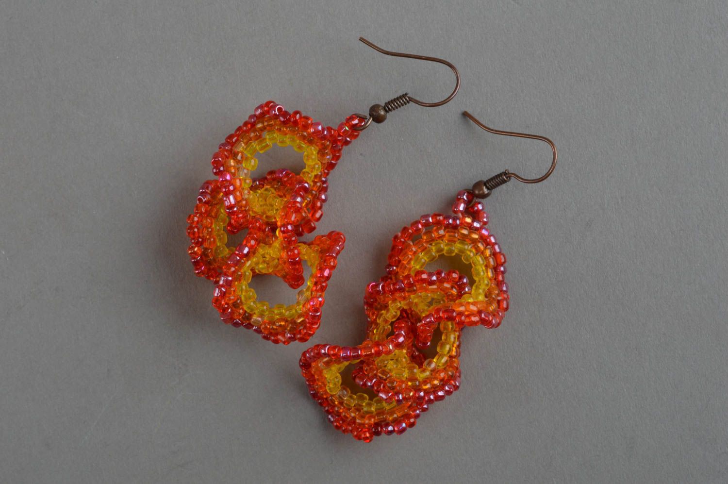 Boucles d'oreilles en perles de rocaille faites main longues jaune rouge bijou photo 3