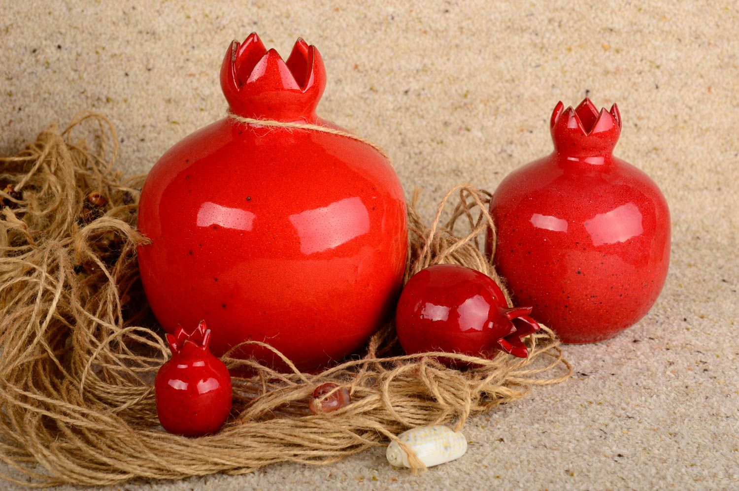 Handgemachte Keramik Vasen Set Haus Dekoration 4 Stück rote Granatäpfel foto 5