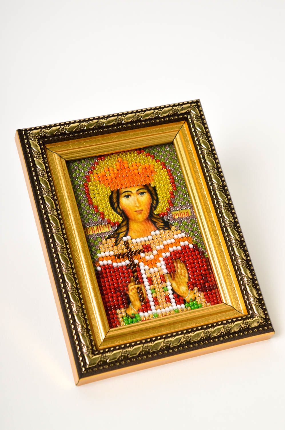 Икона ручной работы православная икона с ликом святой Ирины икона из бисера фото 3