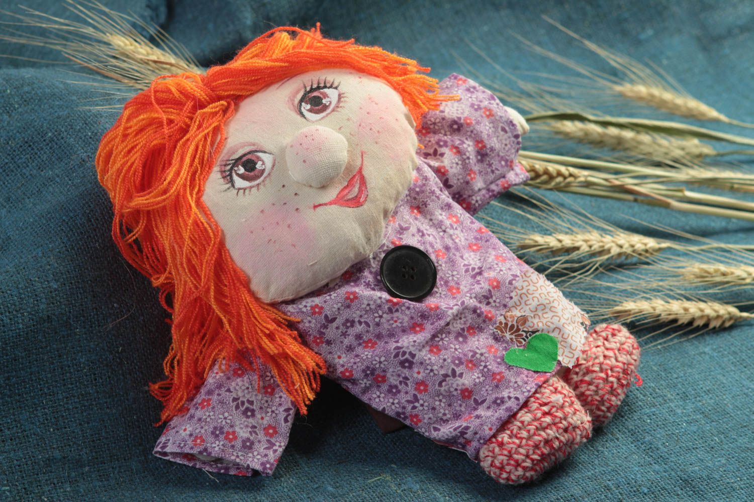Смешная текстильная кукла домовенок из бязи авторская игрушка ручной работы фото 5