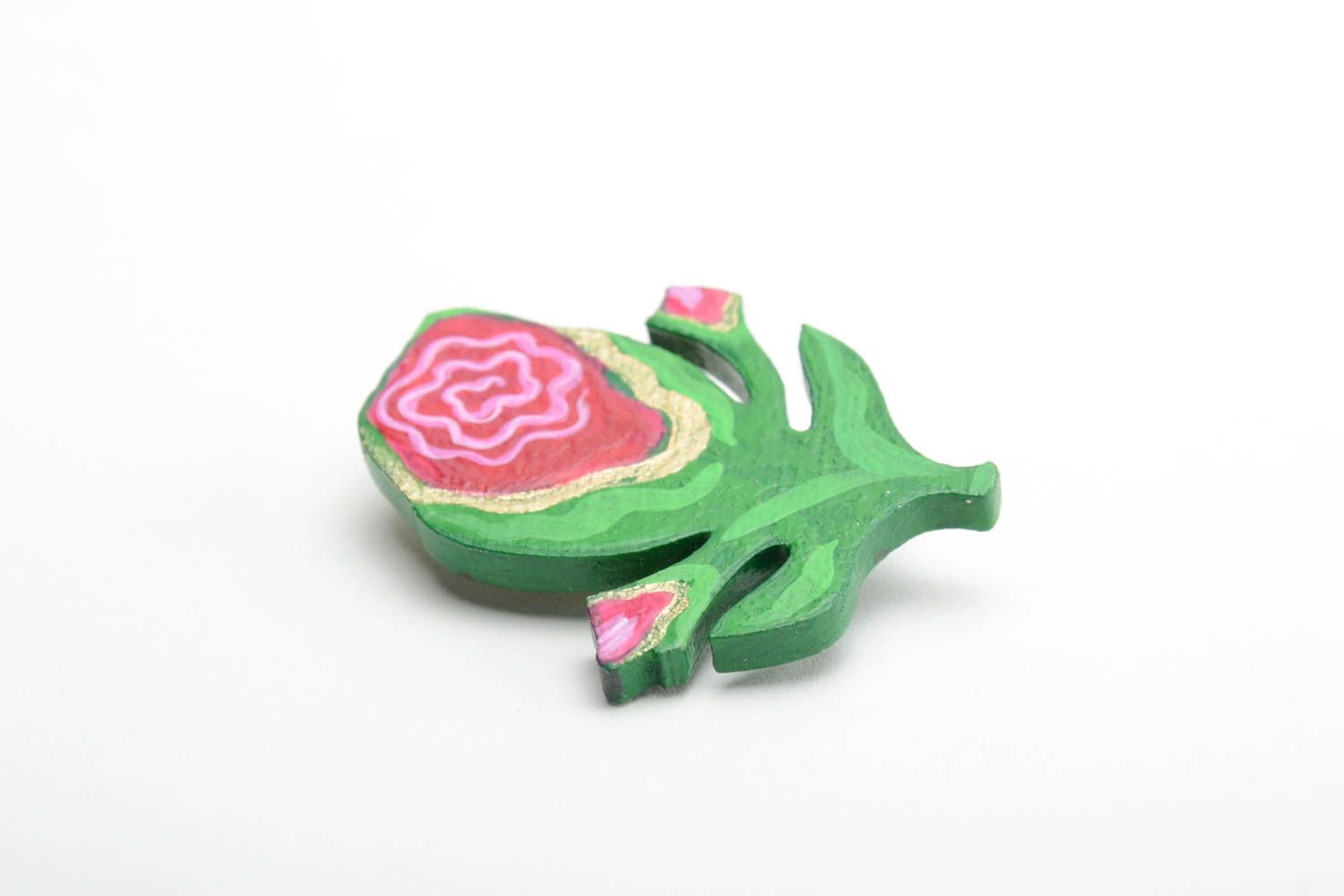 Handmade künstlerische Brosche Blume aus Holz mit Acrylfarben bemalt bunt schön foto 4