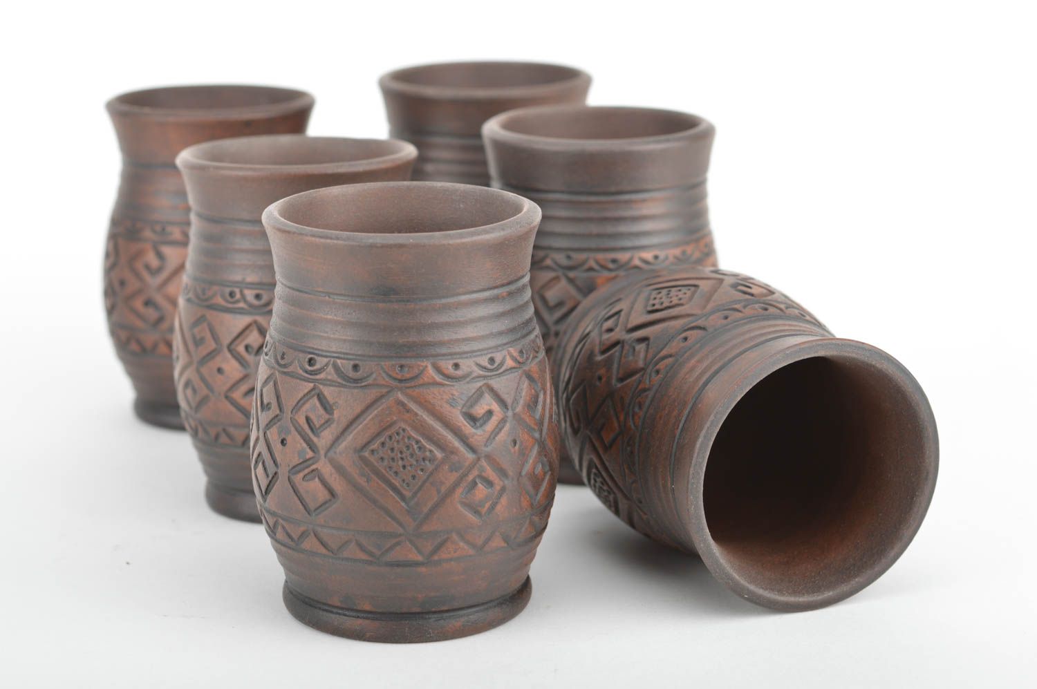 Set of designer handmade beautiful pottery six glasses 250 ml home decor photo 2