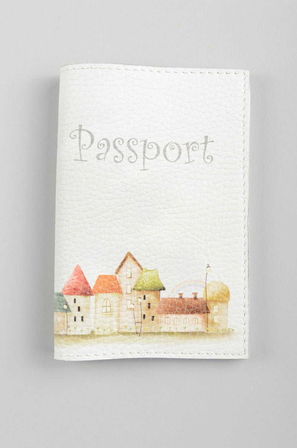 Étui passeport cuir fait main Protège-passeport maisonnettes Accessoire femme photo 5
