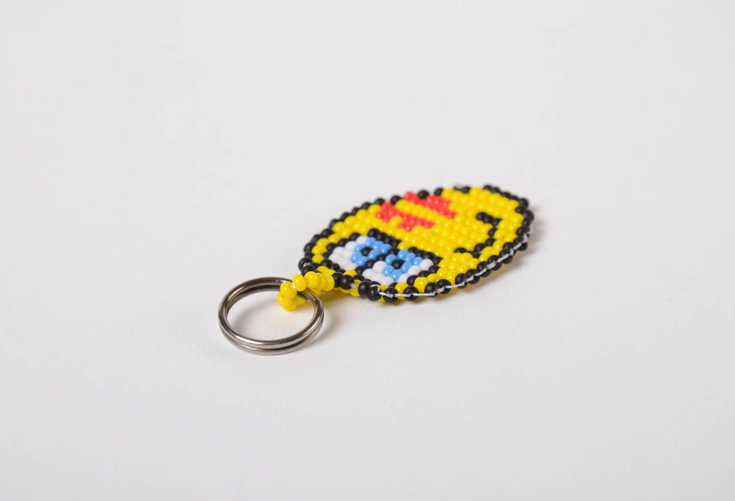 Porte-clés smiley jaune rond en perles de rocaille fait main pour femme photo 4