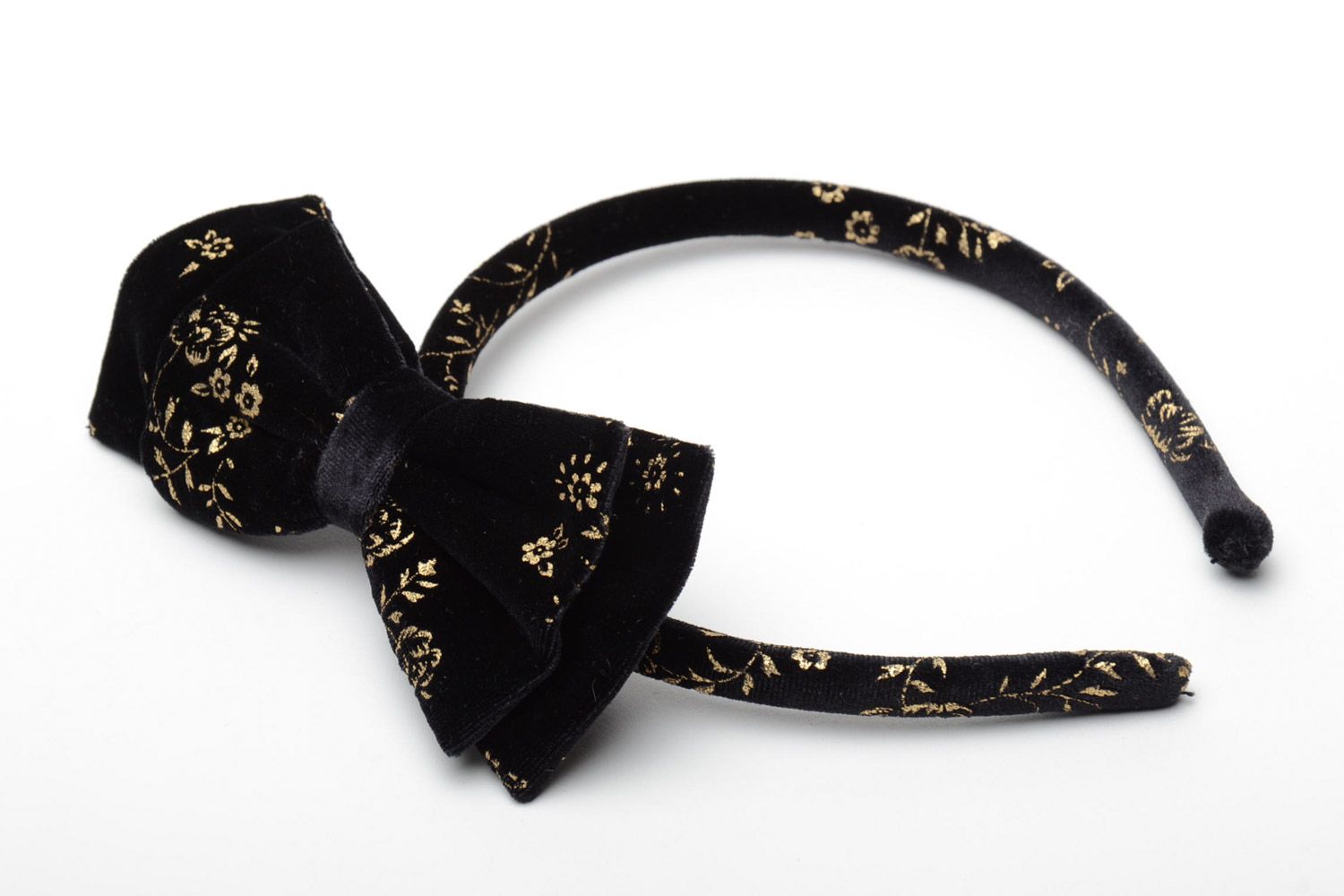 Festive handmade women's headband with bow created of silk and velvet photo 3