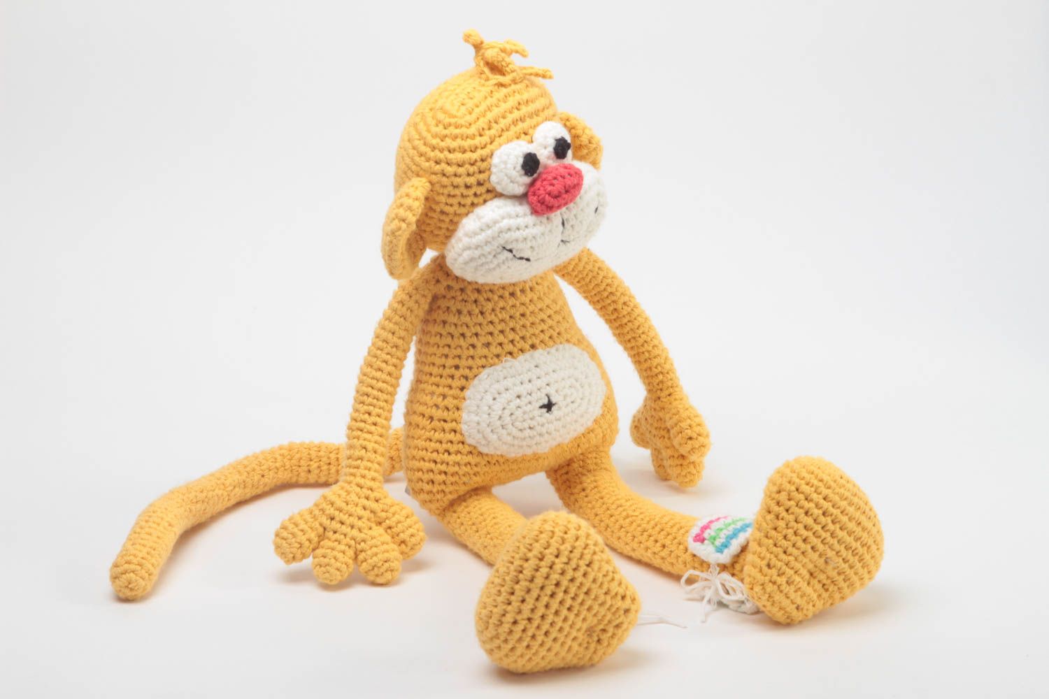 Handmade crocheted toy stylish unusual soft toy textile monkey present photo 2