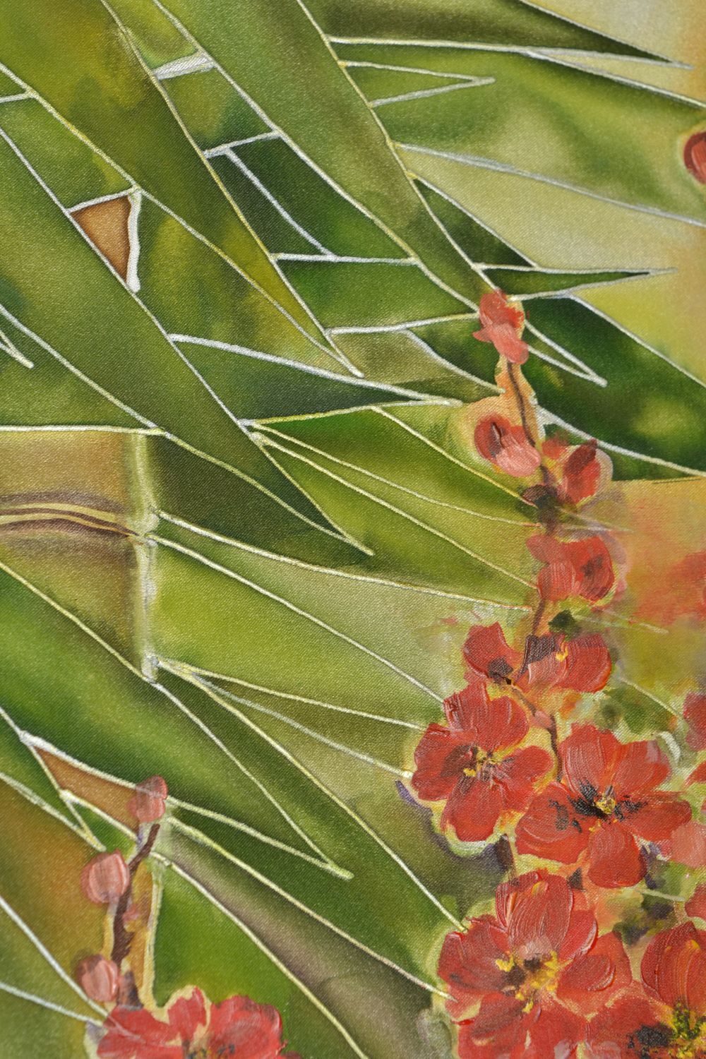 Картина акриловыми красками по шелку Ветка сакуры фото 4