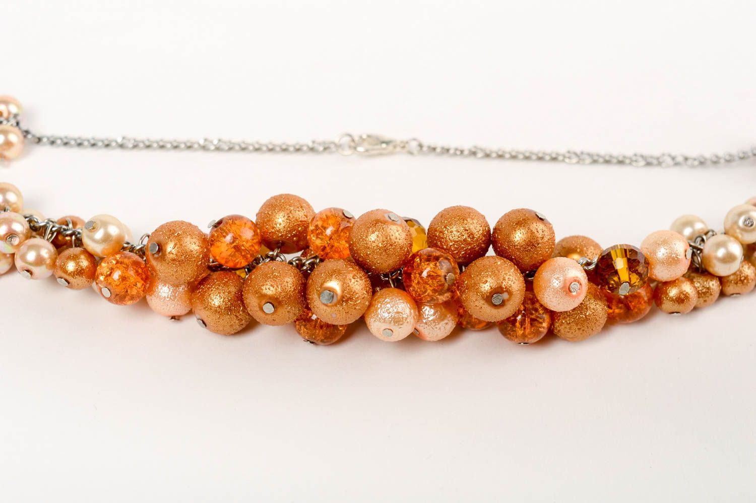 Beautiful handmade ceramic pearl bead necklace on chain basis photo 5