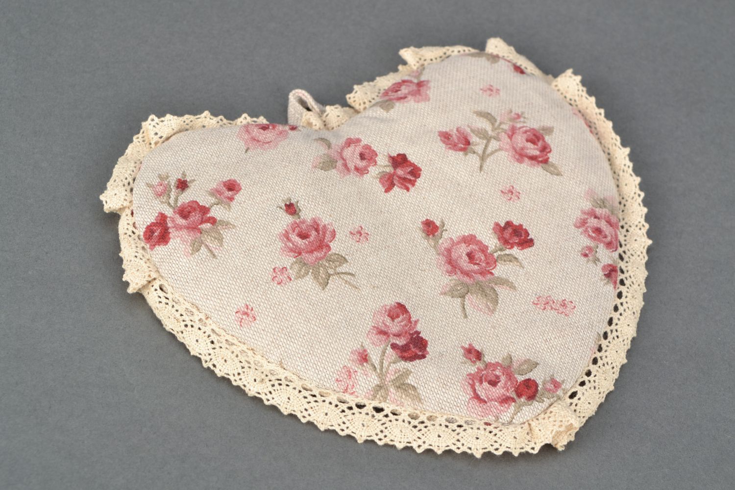 Manique en tissu de cuisine cœur avec impression à fleurs faite main déco photo 4