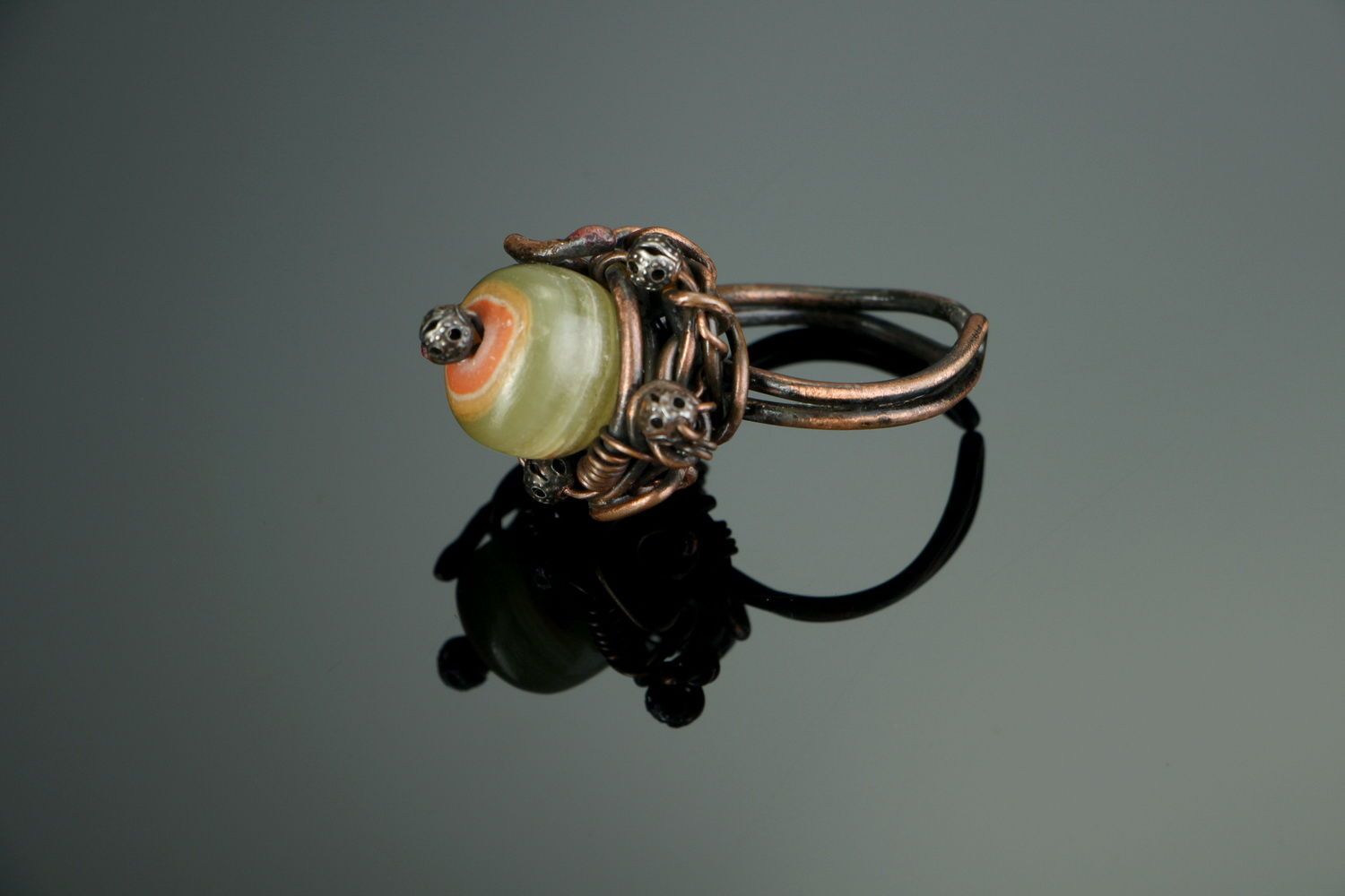Copper ring with onyx photo 1