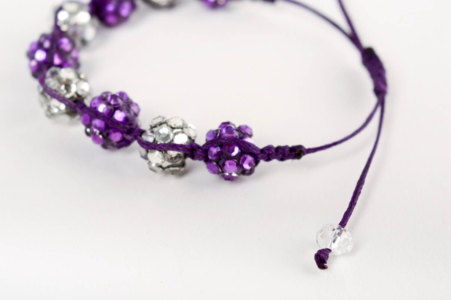 Bracelet en perles de fantaisie violet tressé avec strass fait main pour femme  photo 4