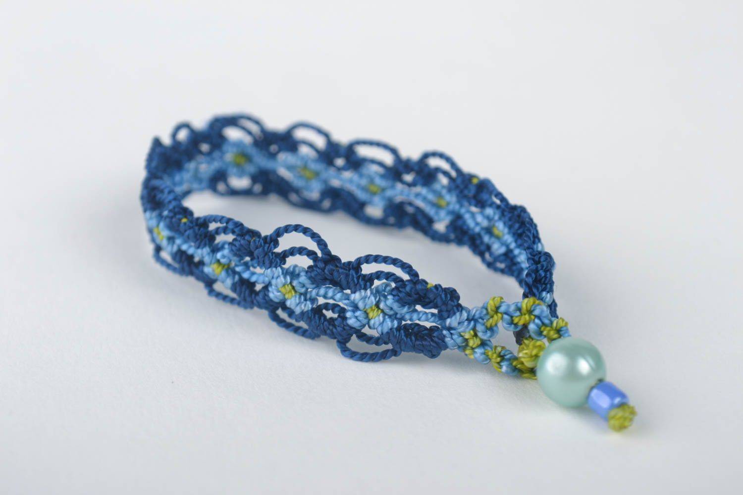 Синий браслет ручной работы дизайнерское украшение браслет на руку широкий фото 3