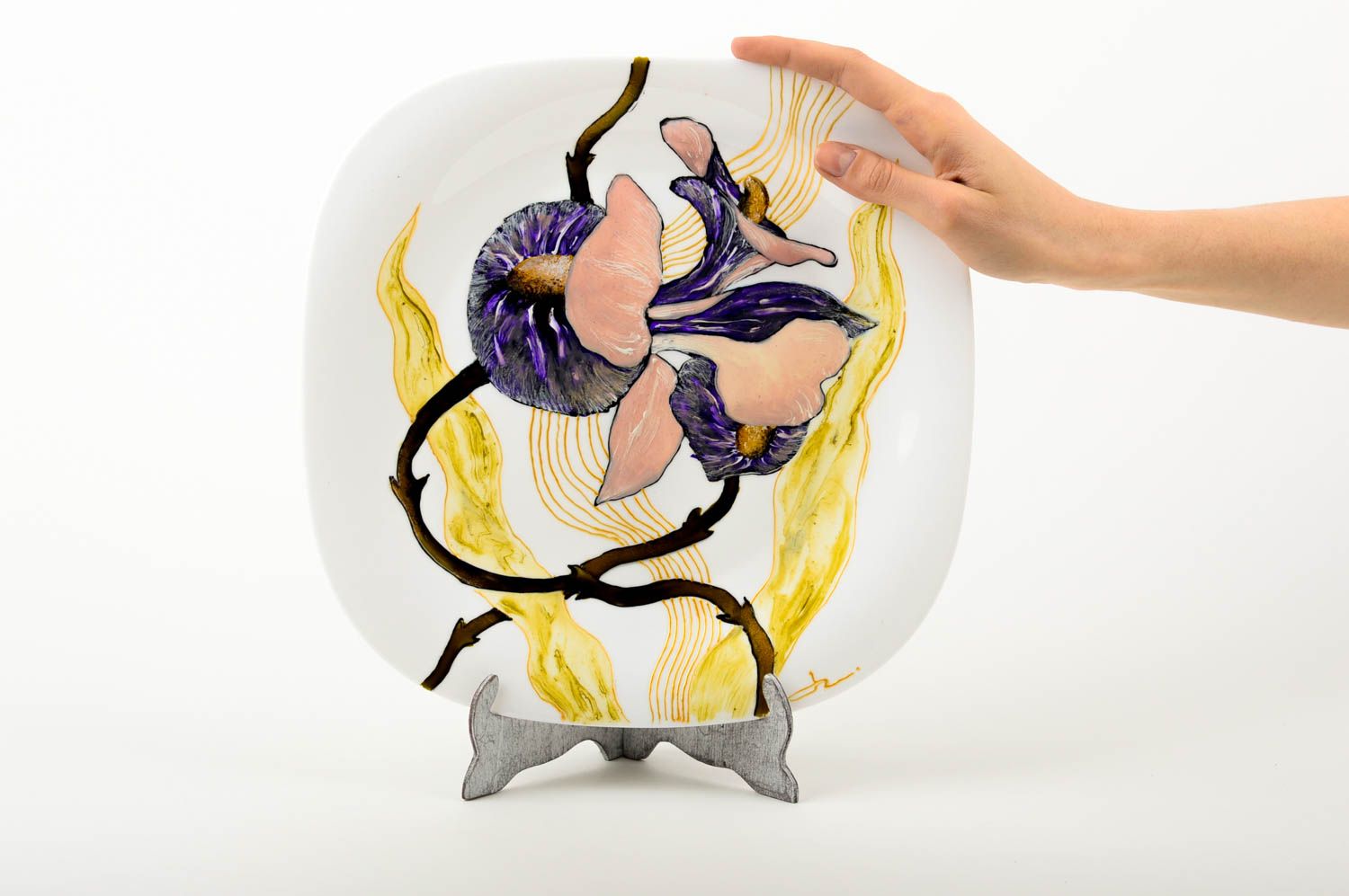 Plato de cristal hecho a mano vajilla moderna utensilio de cocina con flores foto 2