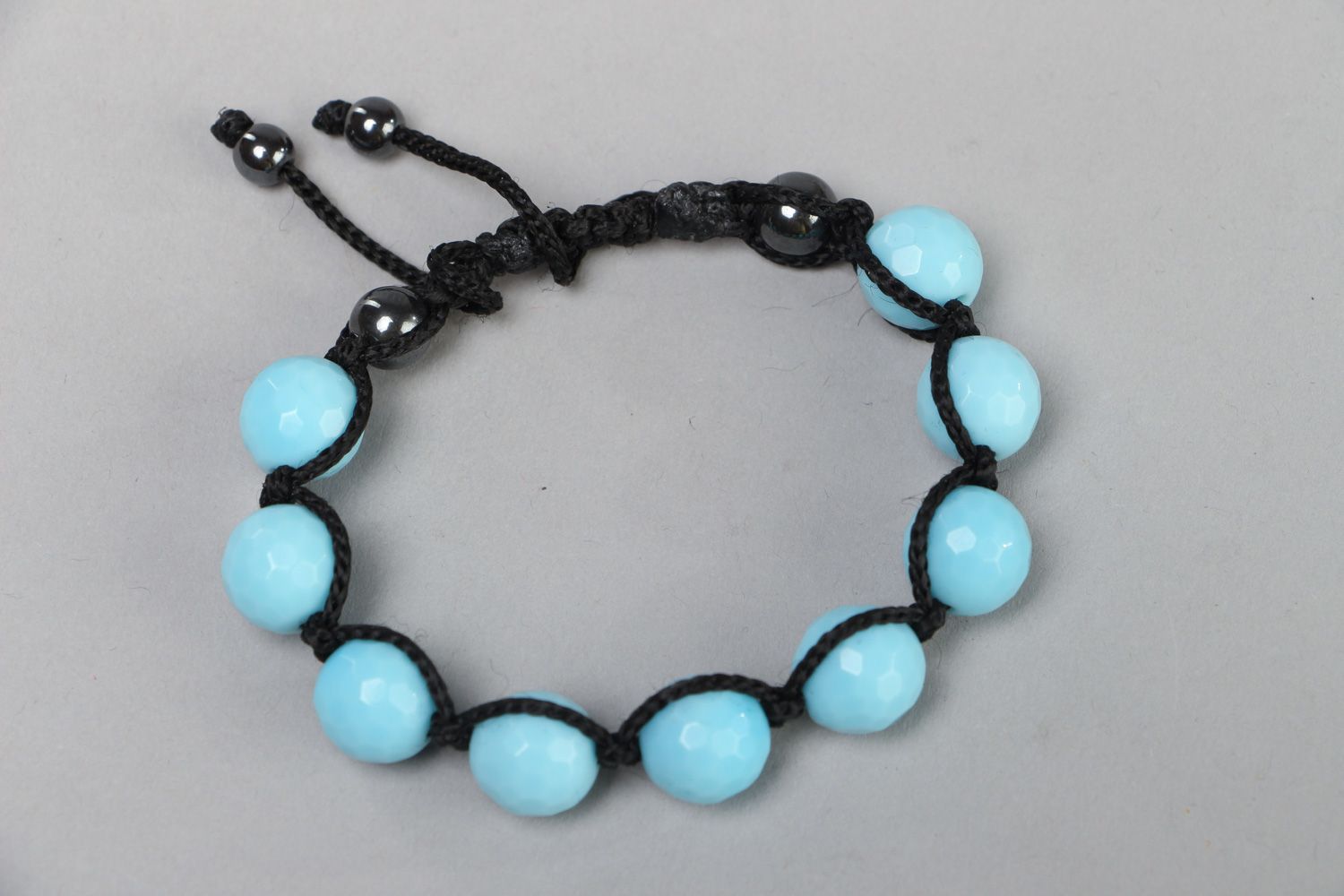 Handmade friendship wrist bracelet with agate and hematite stone beads for women photo 2