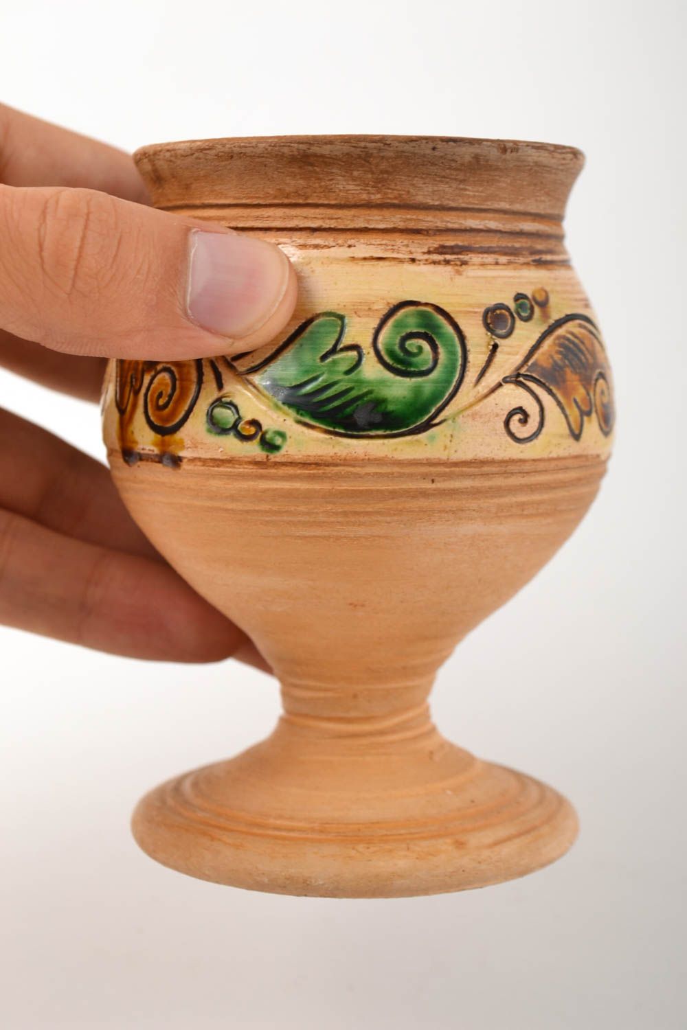 Becher aus Ton handmade Keramik Geschirr Küchen Deko mit Bemalung schön foto 2