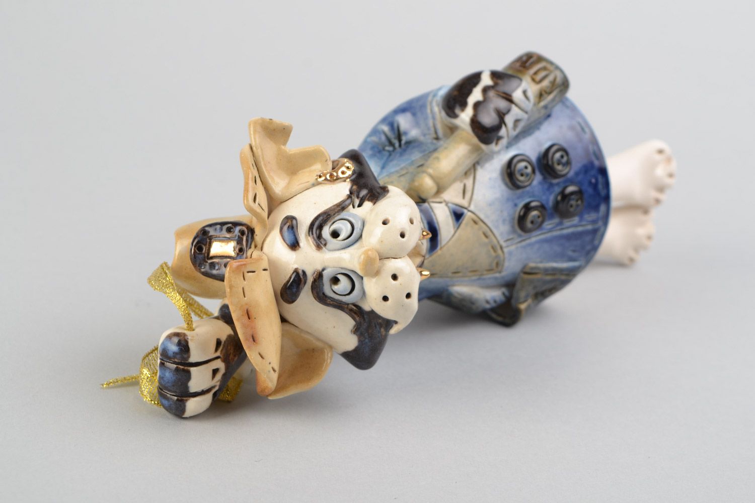 Авторский керамический колокольчик в виде кота цветной красивый ручной работы фото 2