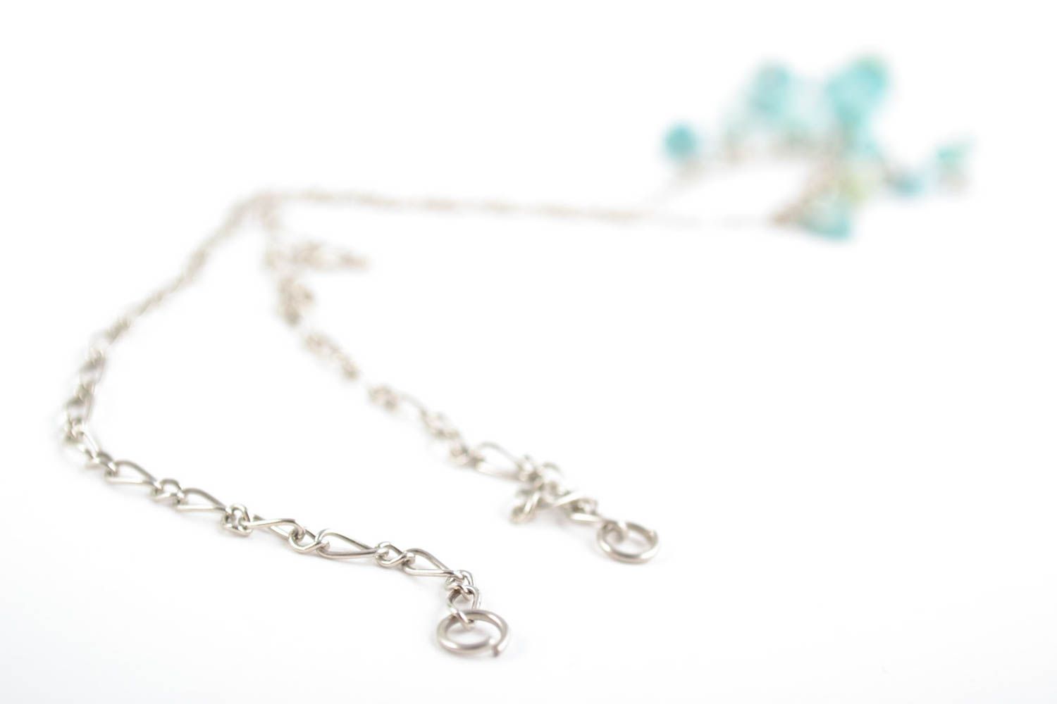 Handmade tender necklace with amazonite stones of turquoise color on metal chain photo 4