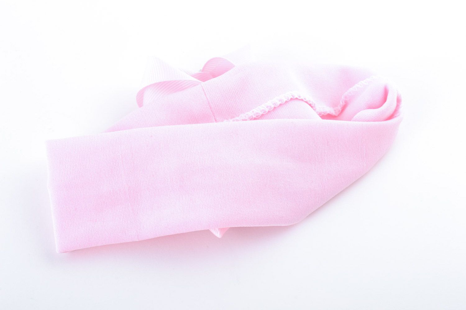 Handmade stretch headband of pink color with tender flower for little girl photo 4