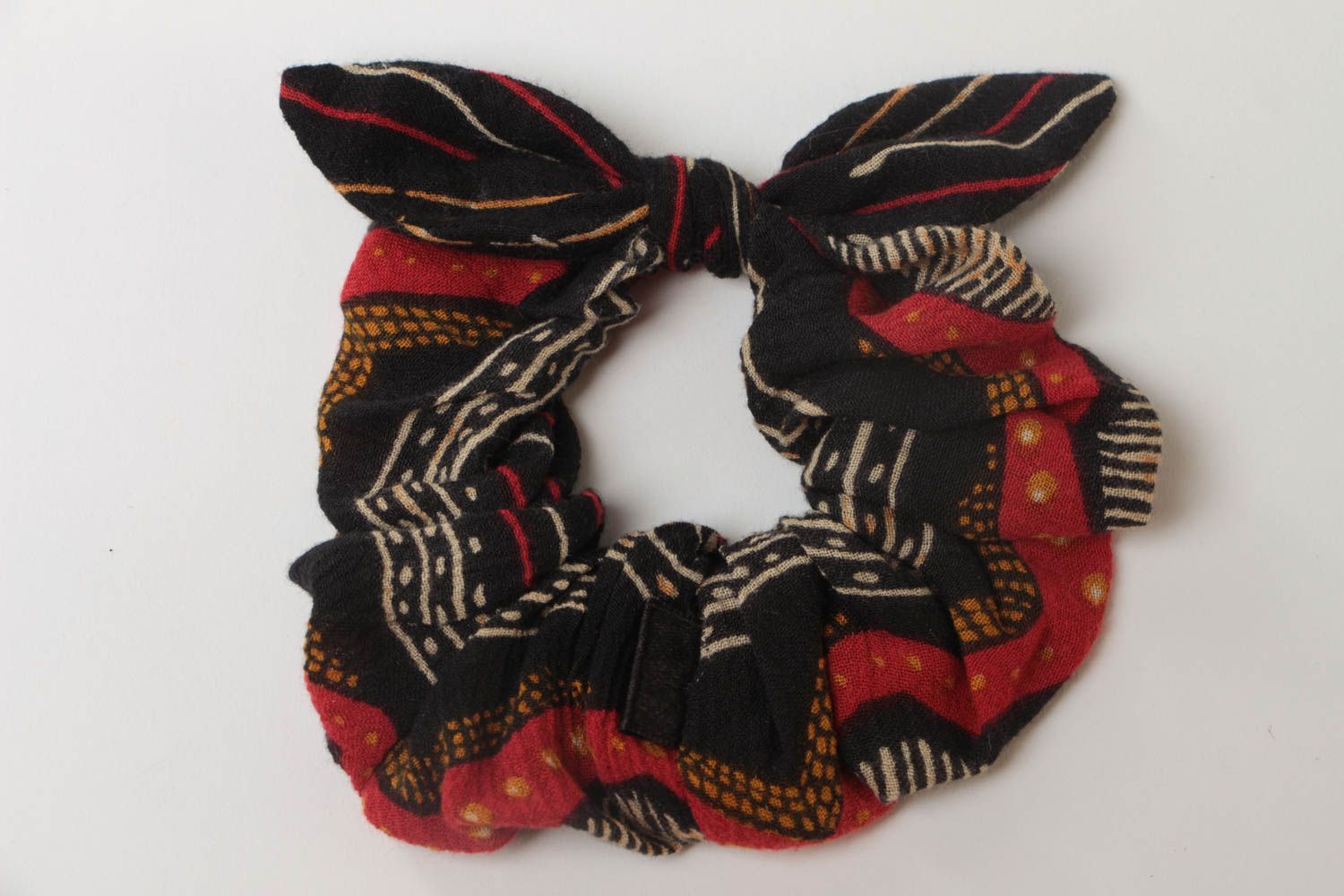 Claret and black handmade textile bunny ears scrunchy volume designer photo 2