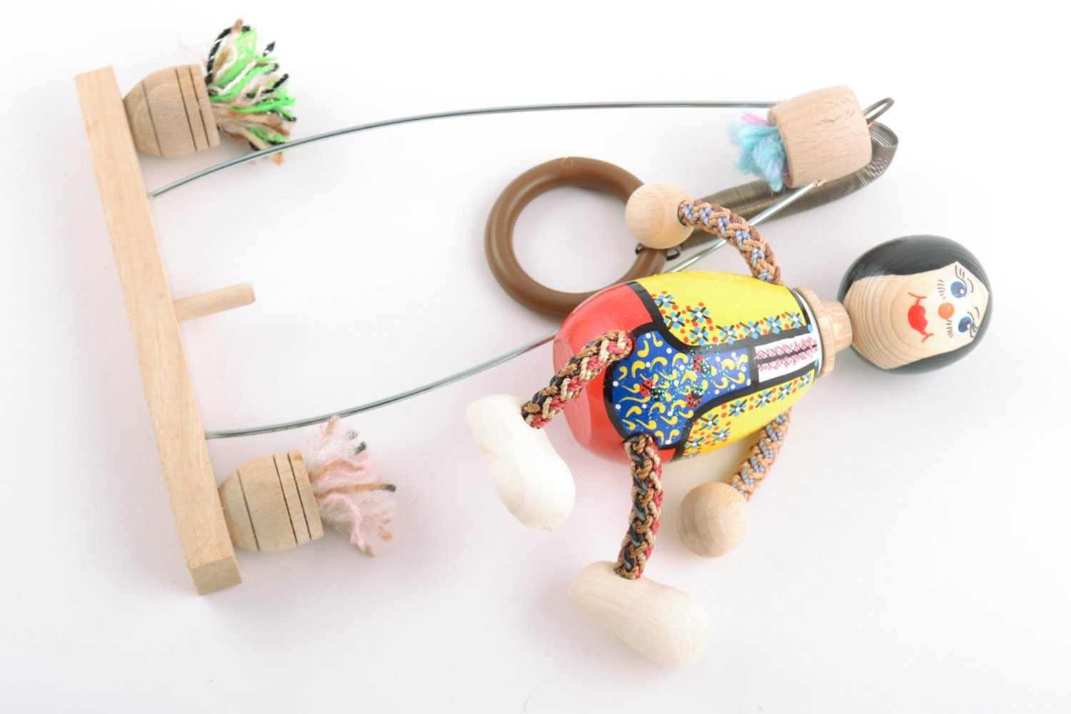Handmade decorative wooden eco-friendly doll on bench wonderful present for children photo 5