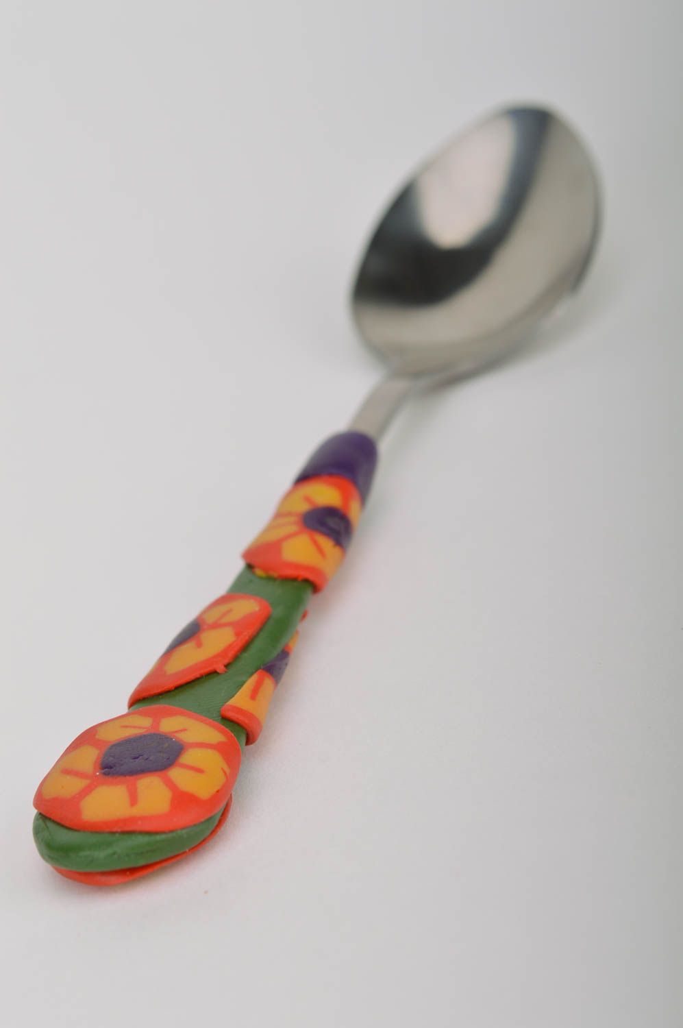 Unusual beautiful handmade designer teaspoon with polymer clay handle photo 3