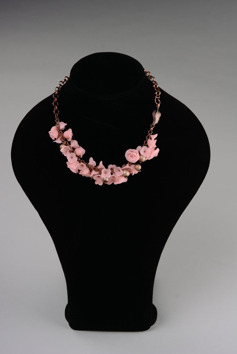 Beautiful polymer clay necklace Pink Roses photo 1