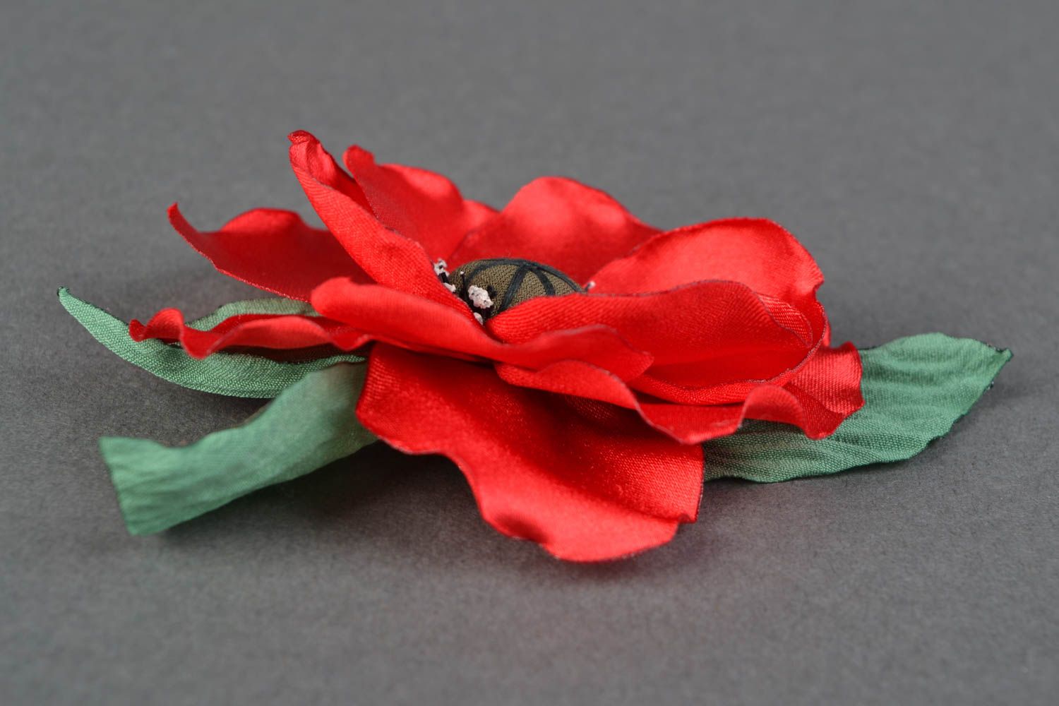 Beautiful hair clip with poppy flower photo 3