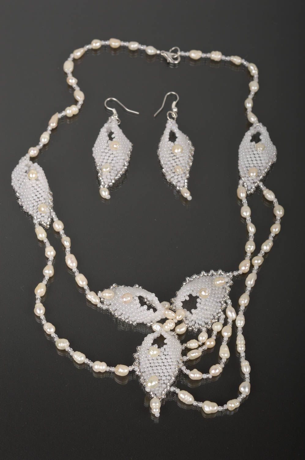 Boucles d'oreilles fait main Collier femme Bijoux mariage perles de rocaille photo 1