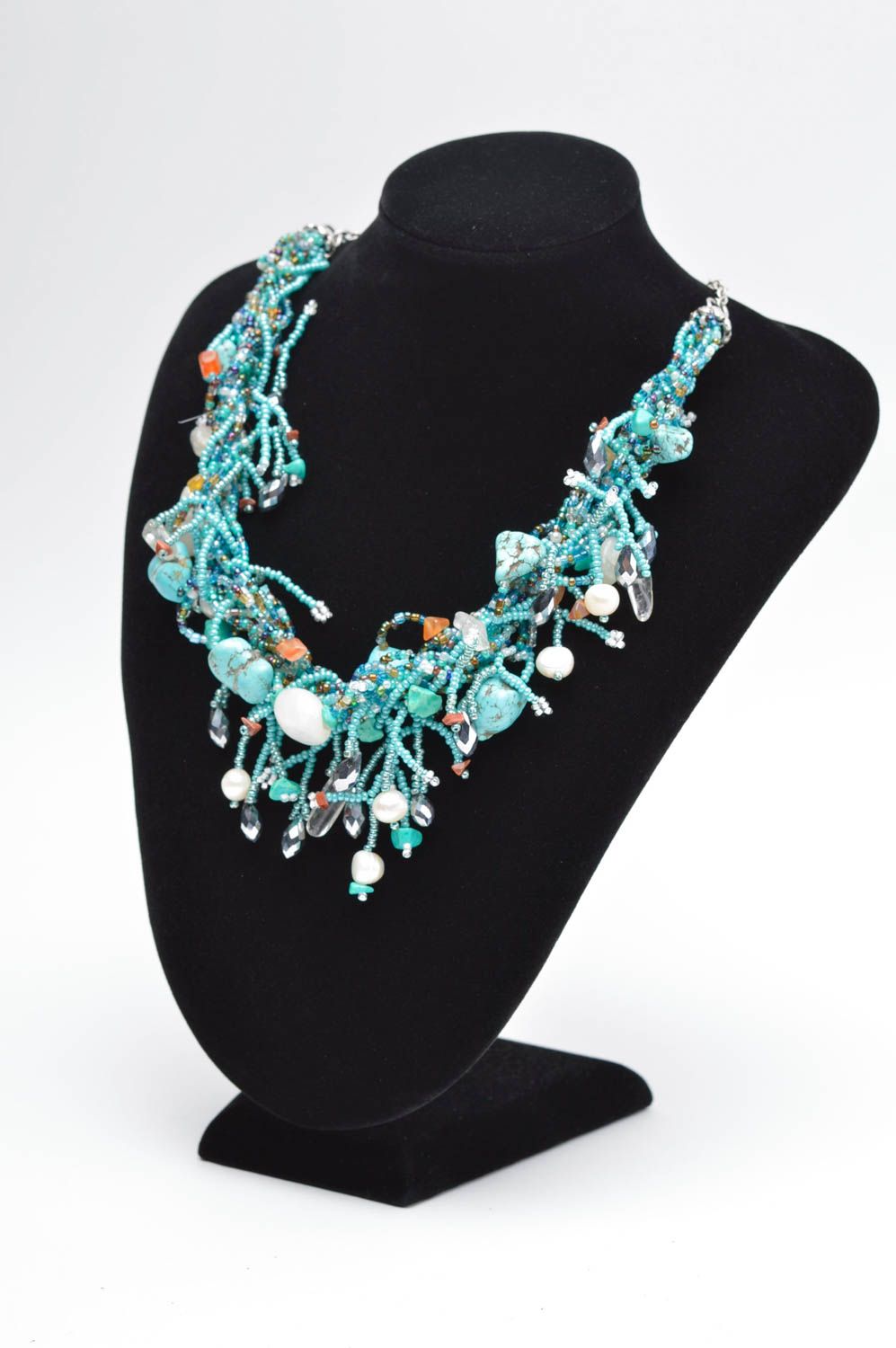 Collier perles de rocaille fait main Bijoux bleu Accessoire mode femme photo 5