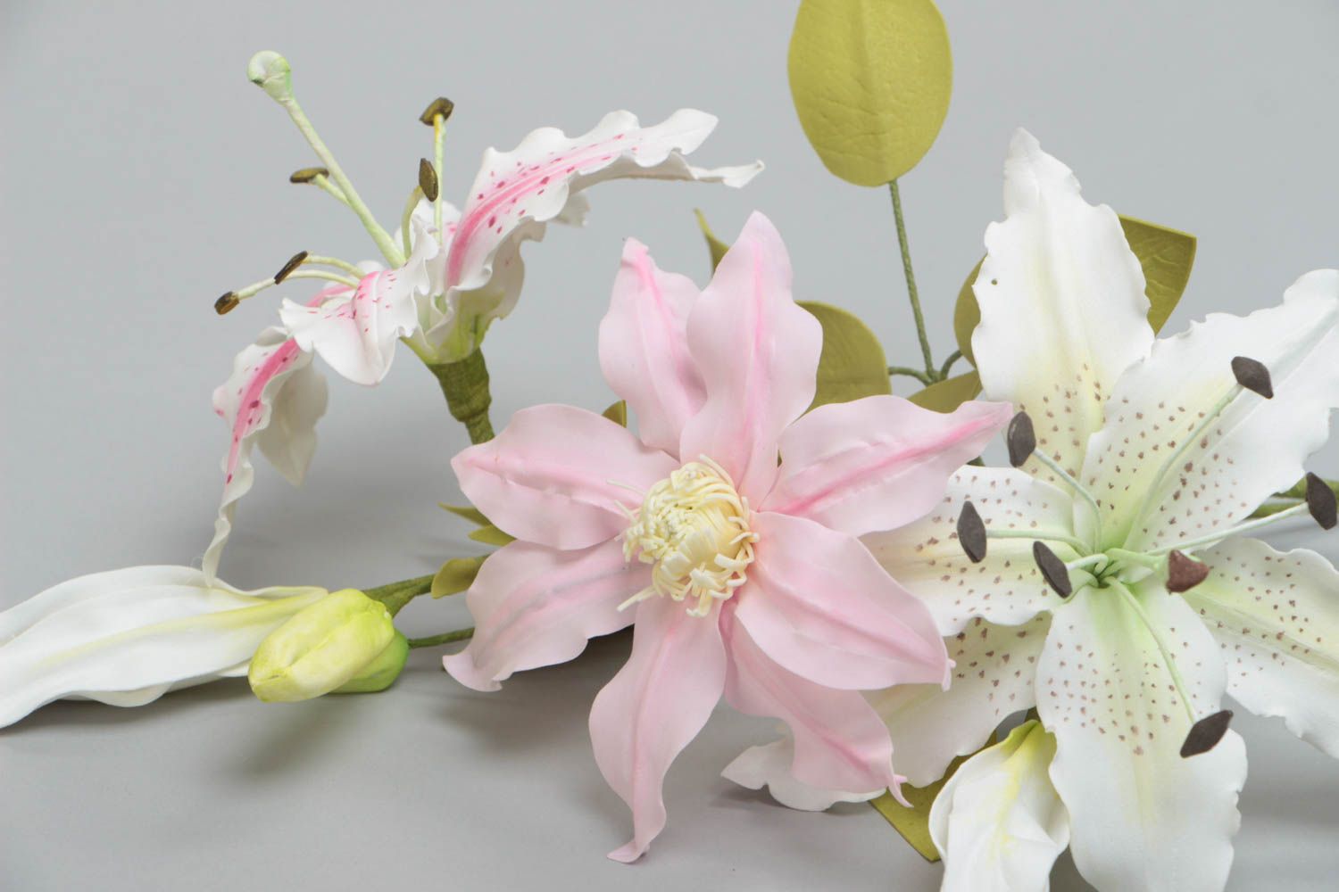 Beautiful handmade foamiran fabric flower bouquet of liles for home decor photo 4
