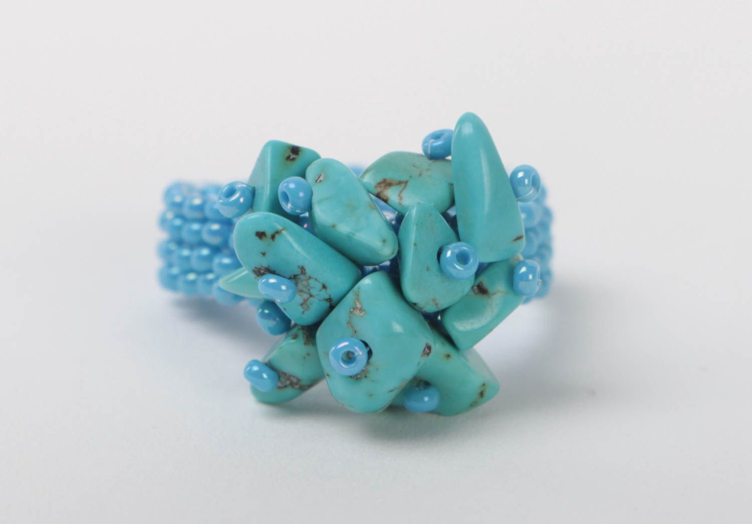 Handmade stylish ring accessory made of beads designer turquoise jewelry photo 2