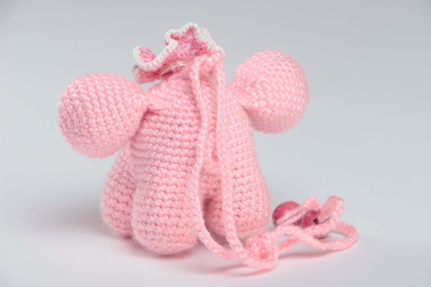 Soft crocheted toy pink elephant made of acrylic threads handmade interior decor photo 4