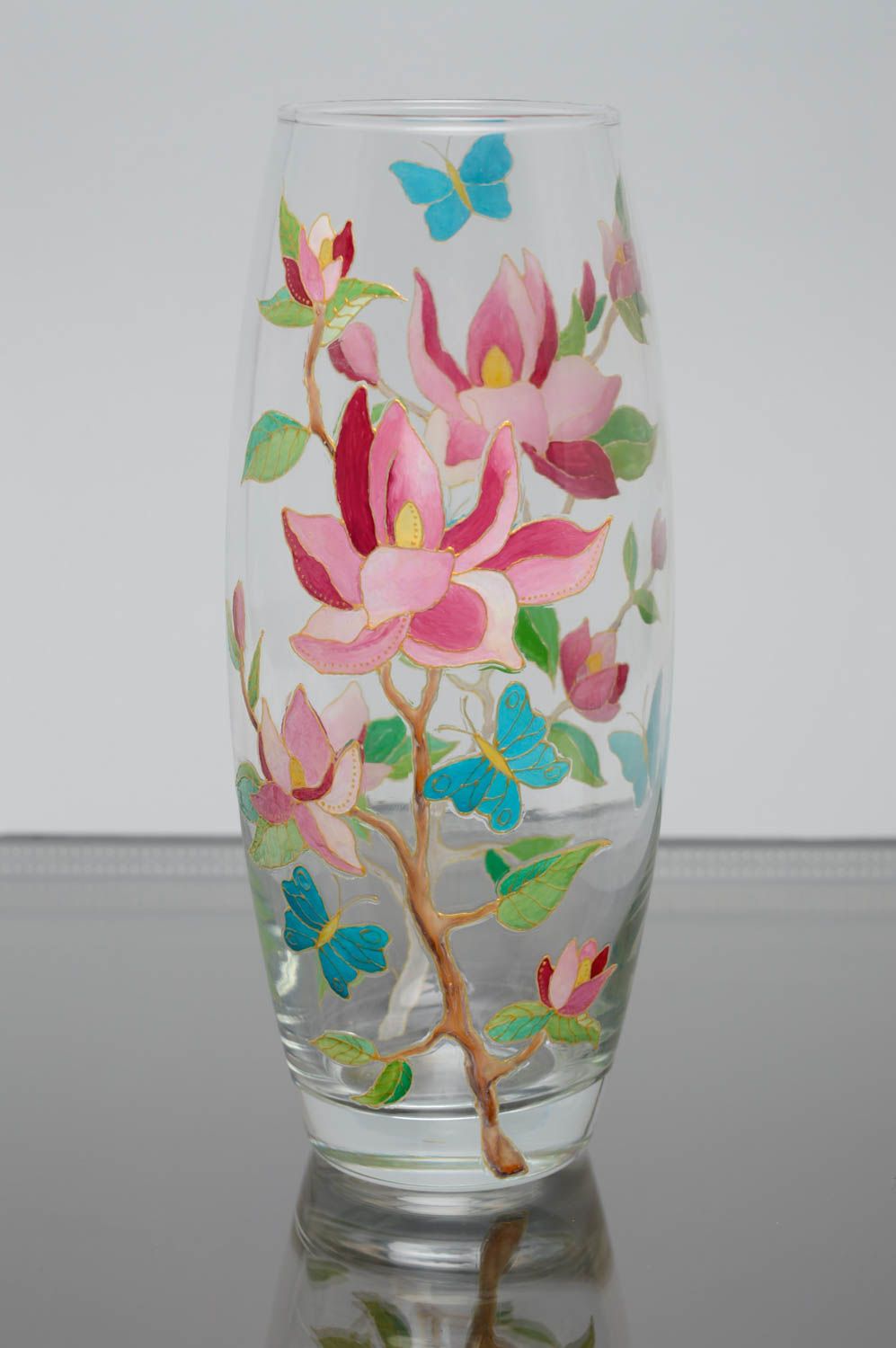 Vase à fleurs en verre peint de couleurs vitrail original fait main décor maison photo 5