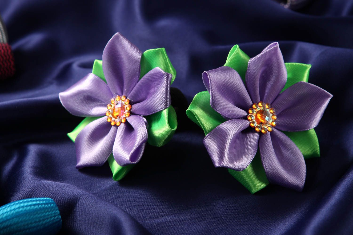 Handmade satin flower scrunchies for girls satin scrunchies hair accessories photo 1