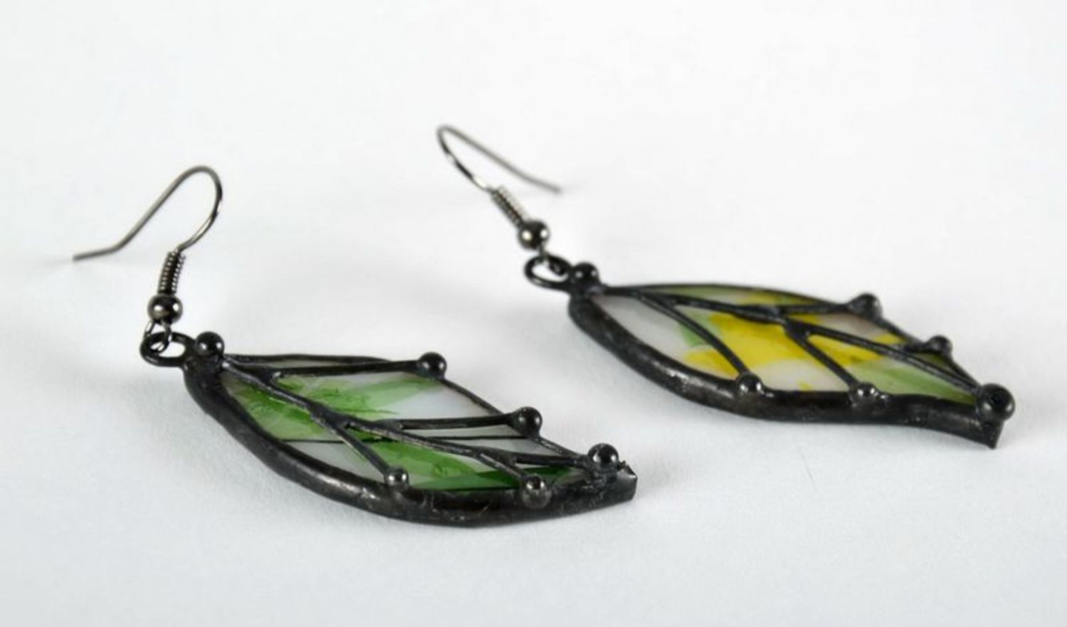 Stained glass earrings made from copper and glass photo 3