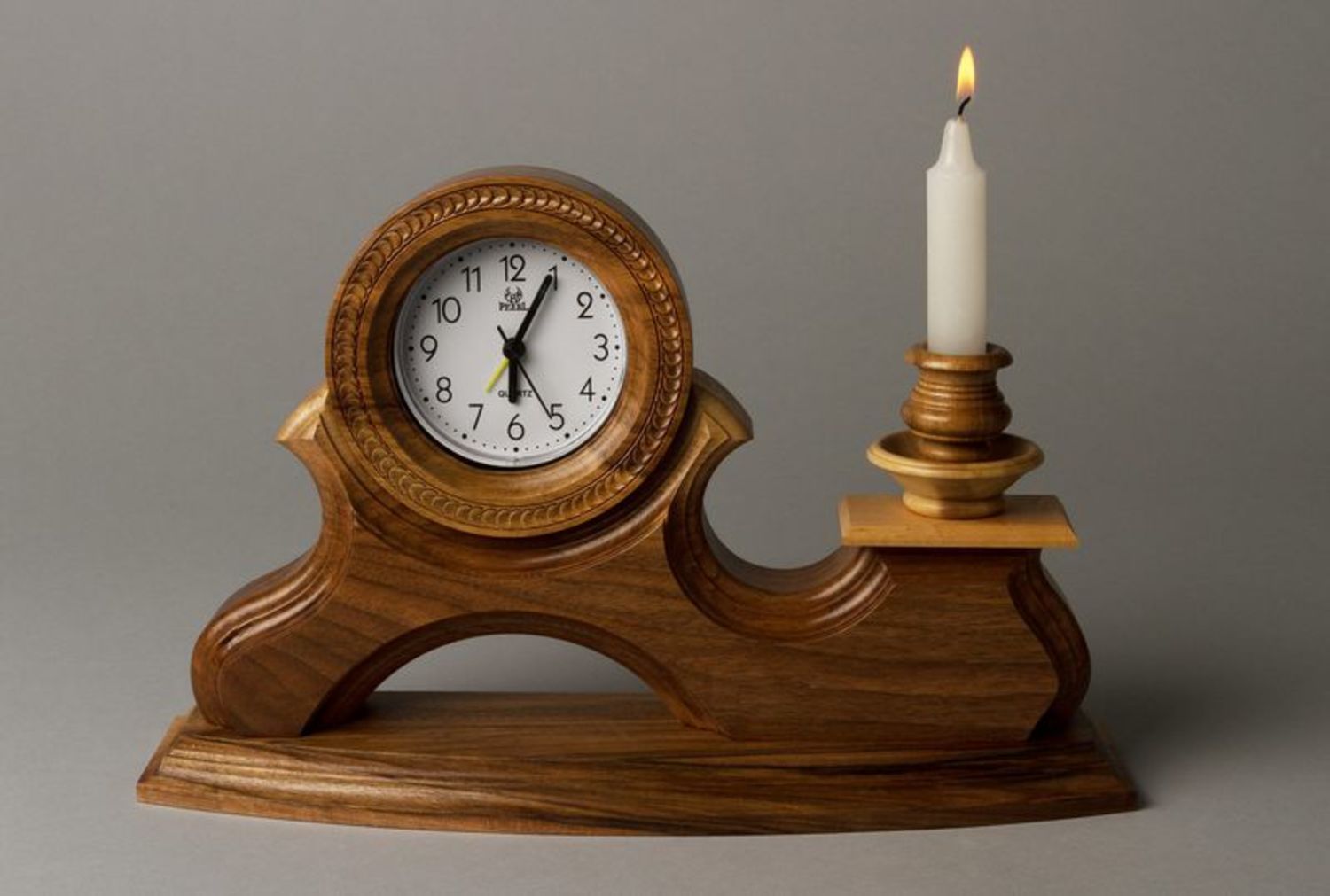 Wooden clock with candlestick photo 1