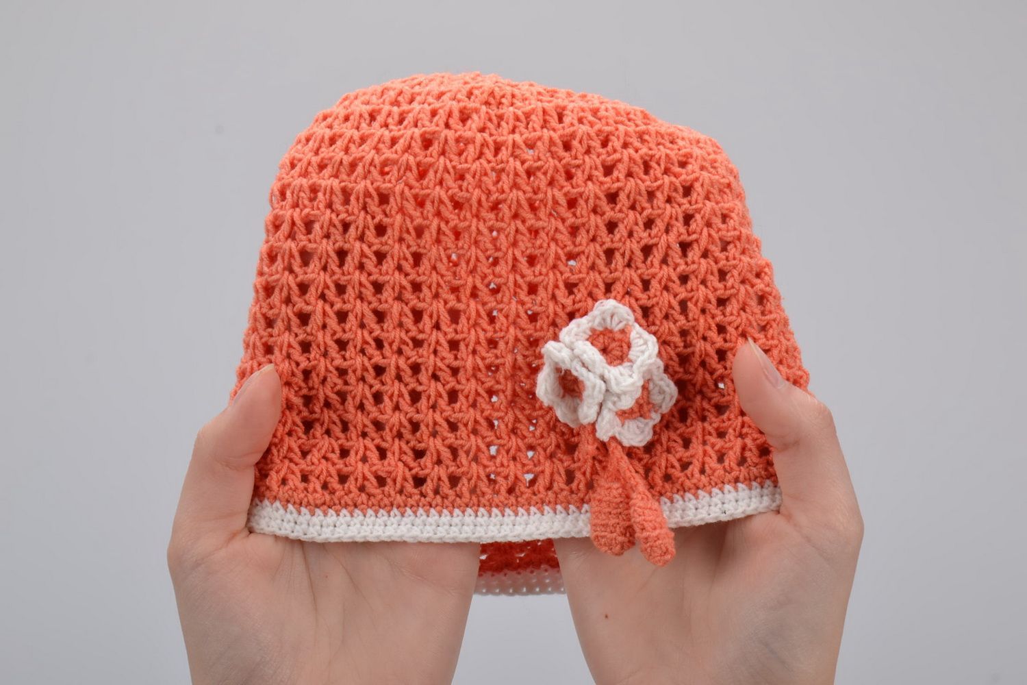 Hand crocheted hat of peach color   photo 5