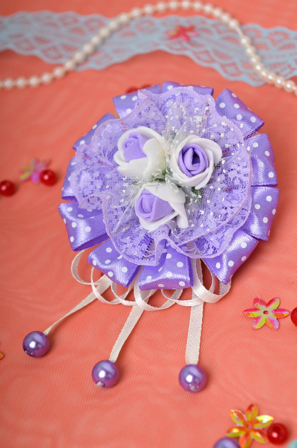 Handmade purple scrunchy delicate hair accessories for children kanzashi jewelry photo 1